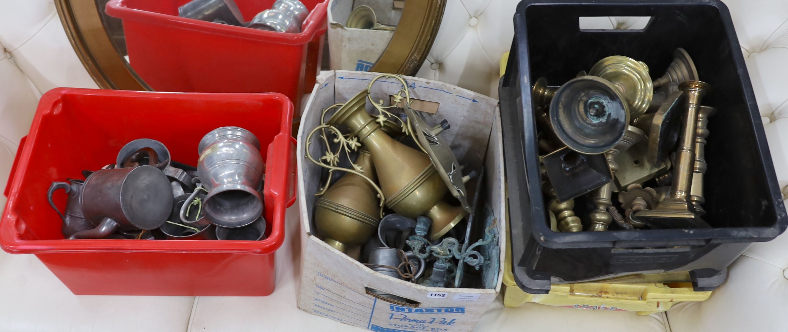 Four boxes of assorted metalware